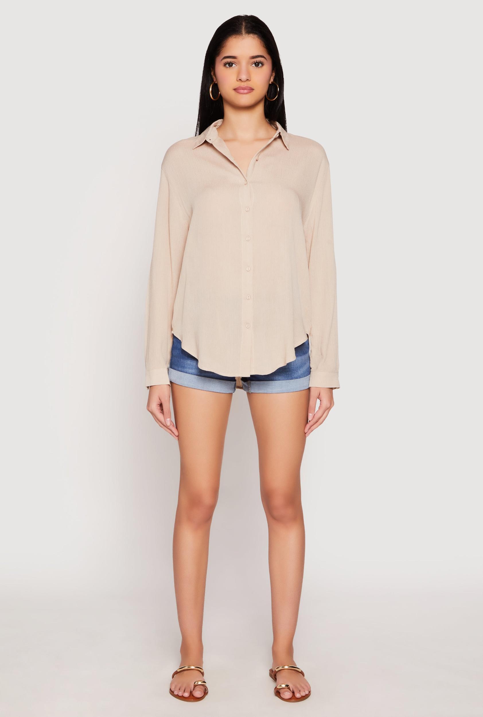 Womens Gauze Knit Twist Back Button Front Shirt Product Image