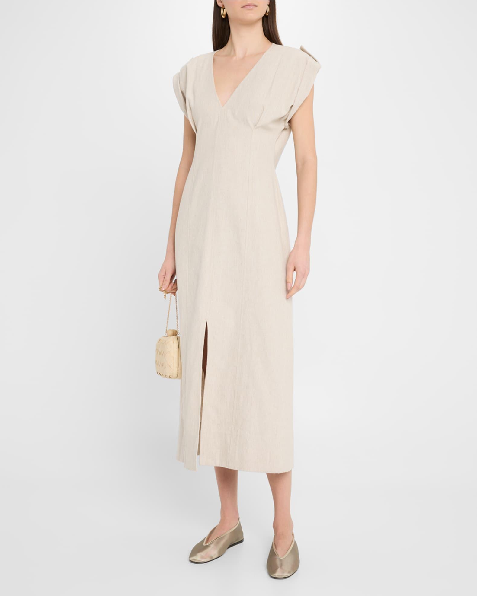 Cap-Sleeve Flax Linen Maxi Dress Product Image