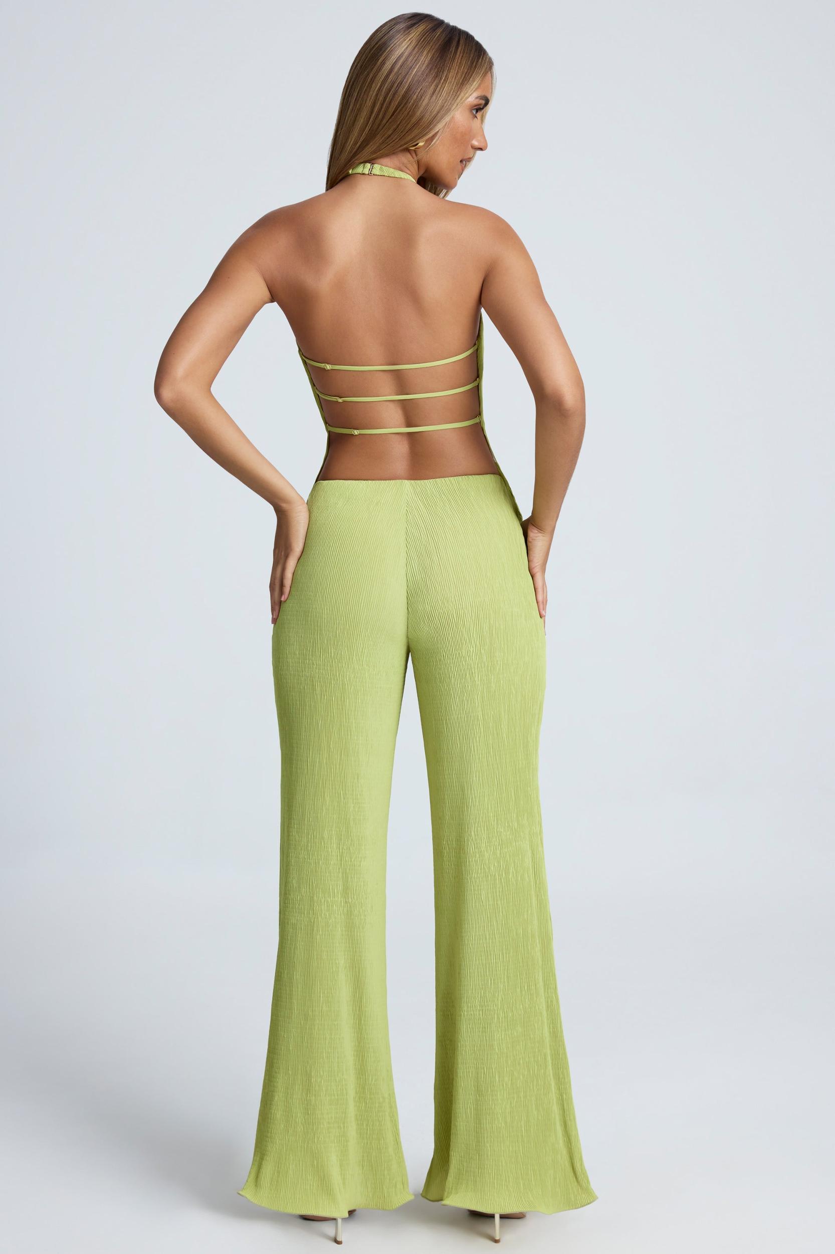 High-Waist Wide-Leg Trousers in Olive Green Product Image