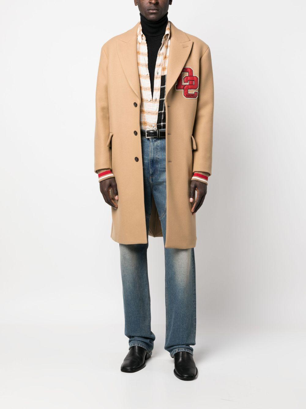 DSQUARED2 Varsity Felted Wool Blend Long Coat In Walnut Product Image