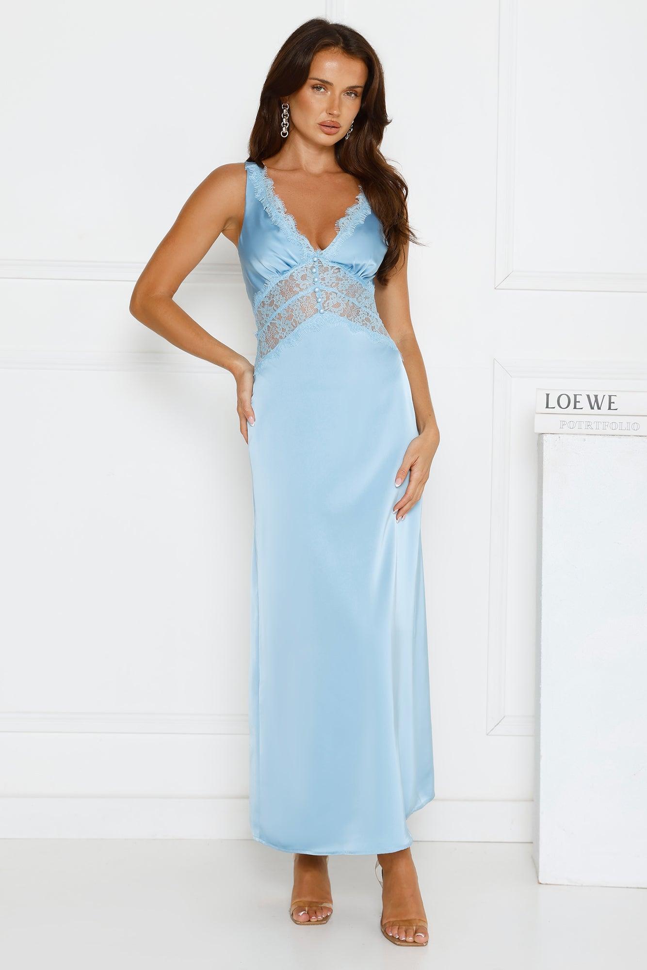 Softly In Season Satin Maxi Dress Blue Product Image
