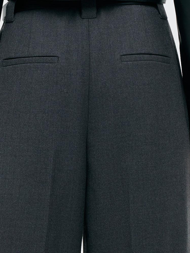 Worsted Wool Women Wide Leg Pants With Leather Belt Product Image