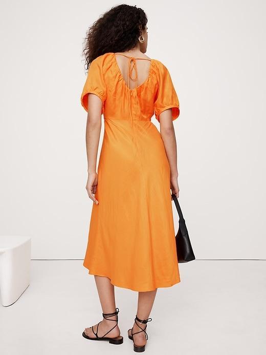 Viscose-Linen Ruched Midi Dress Product Image