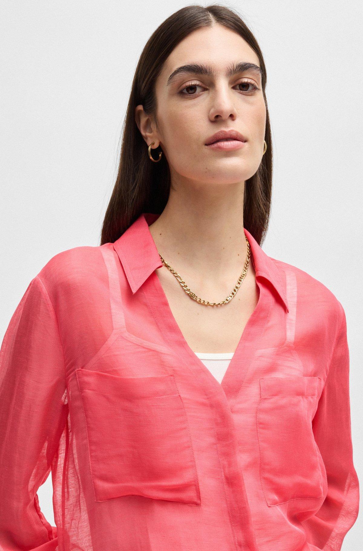 V-neck blouse in ramie with collar detail Product Image