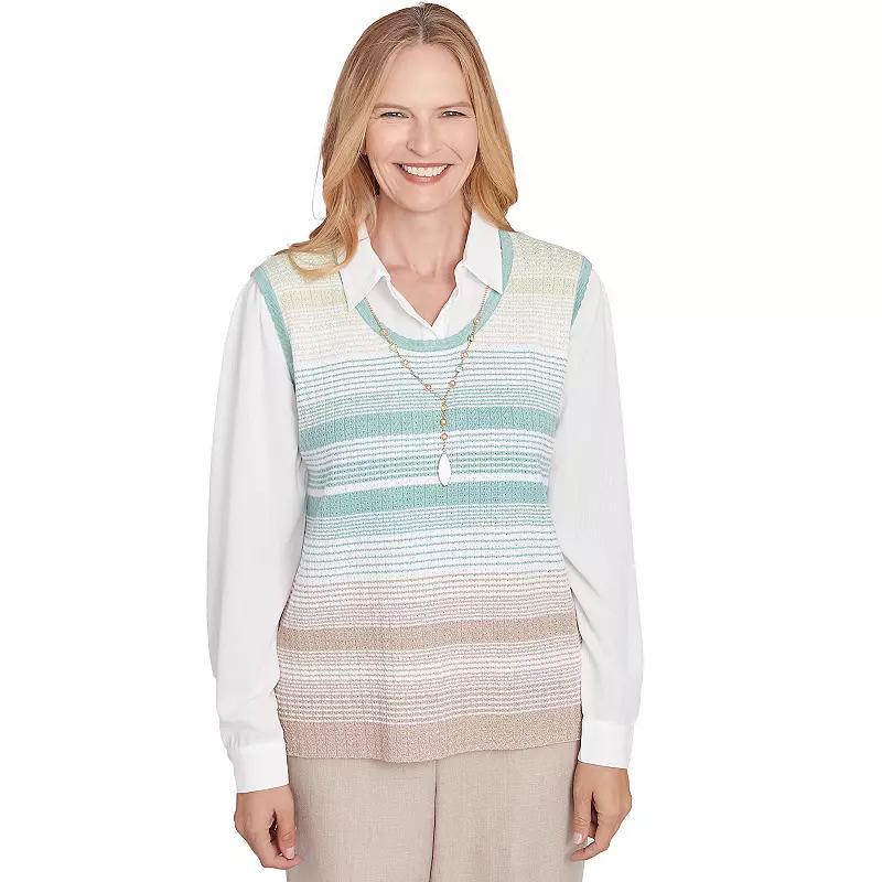 Women's Alfred Dunner Striped Vest Collared Two Product Image