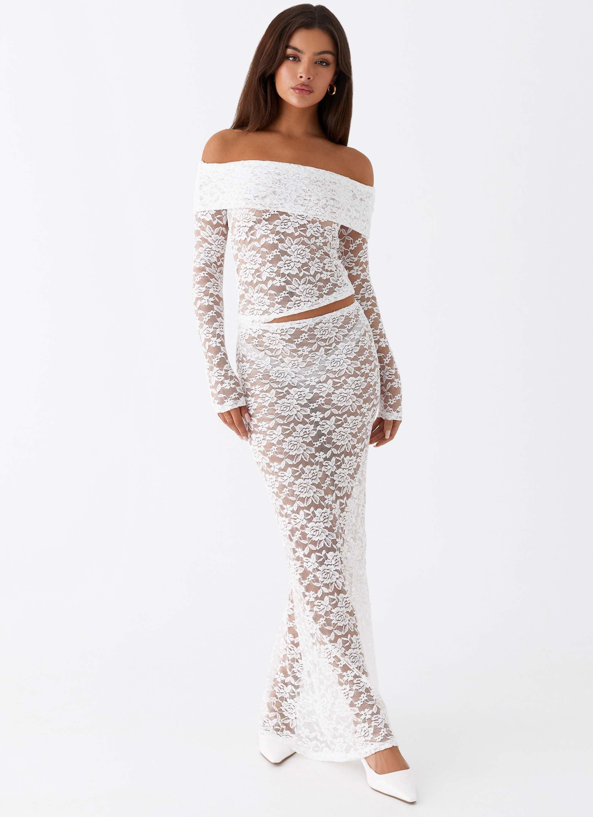 Zephyra Lace Maxi Skirt - White Product Image