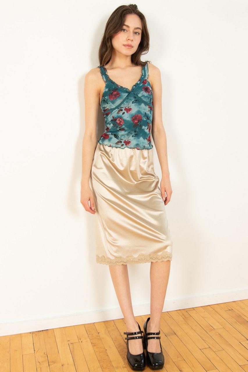 Teal Floral Ruffle Mesh Tank Product Image