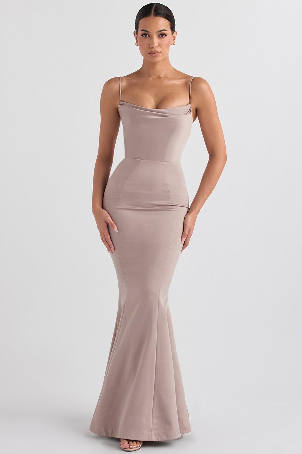 Violette  mushroom satin fishtail gown Product Image