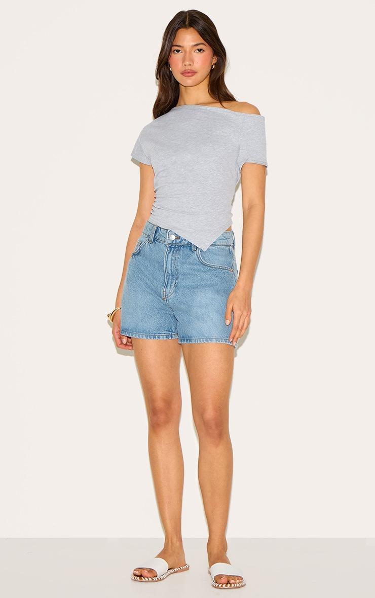 Grey Cotton Off Shoulder Drape Longline Top Product Image