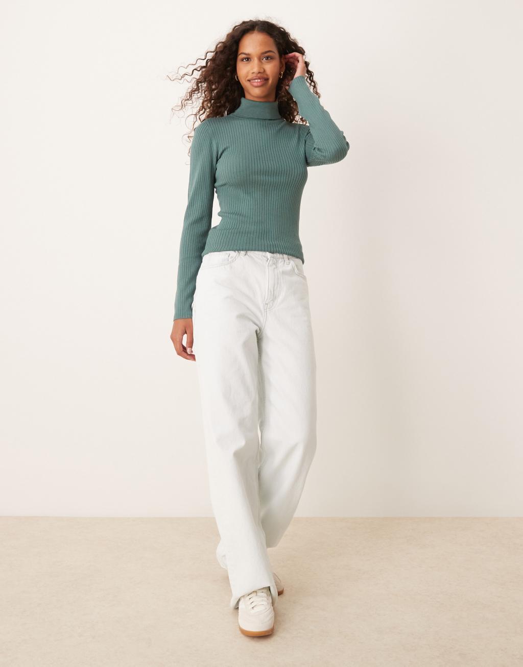 JDY roll neck sweater in teal Product Image