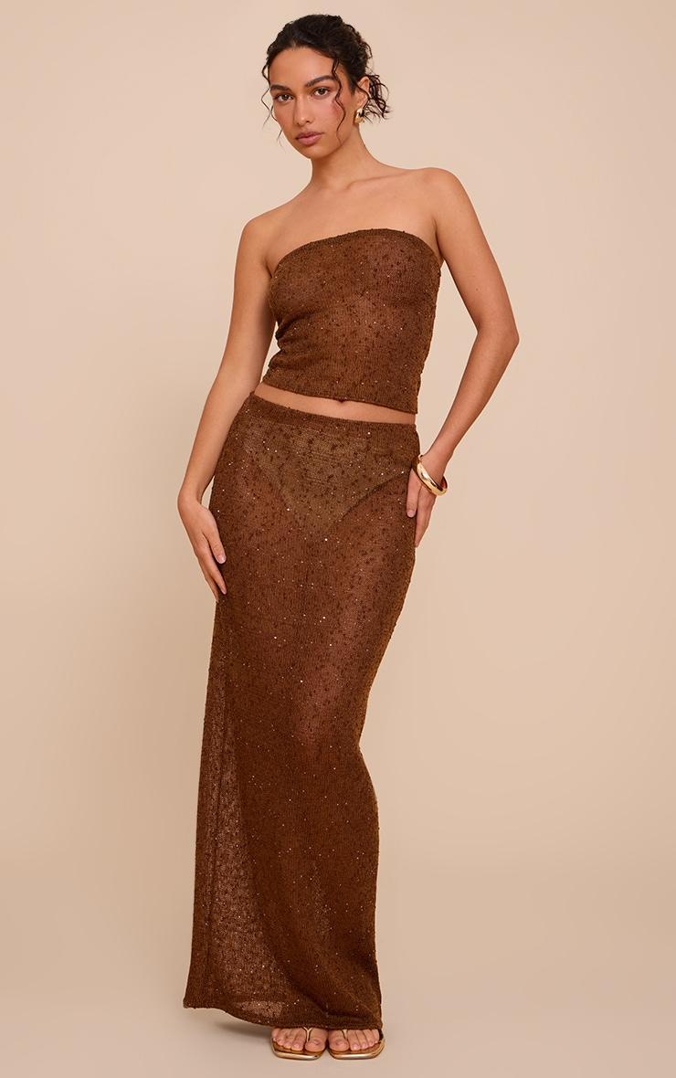 Chocolate Textured Sequin Bandeau Top Product Image