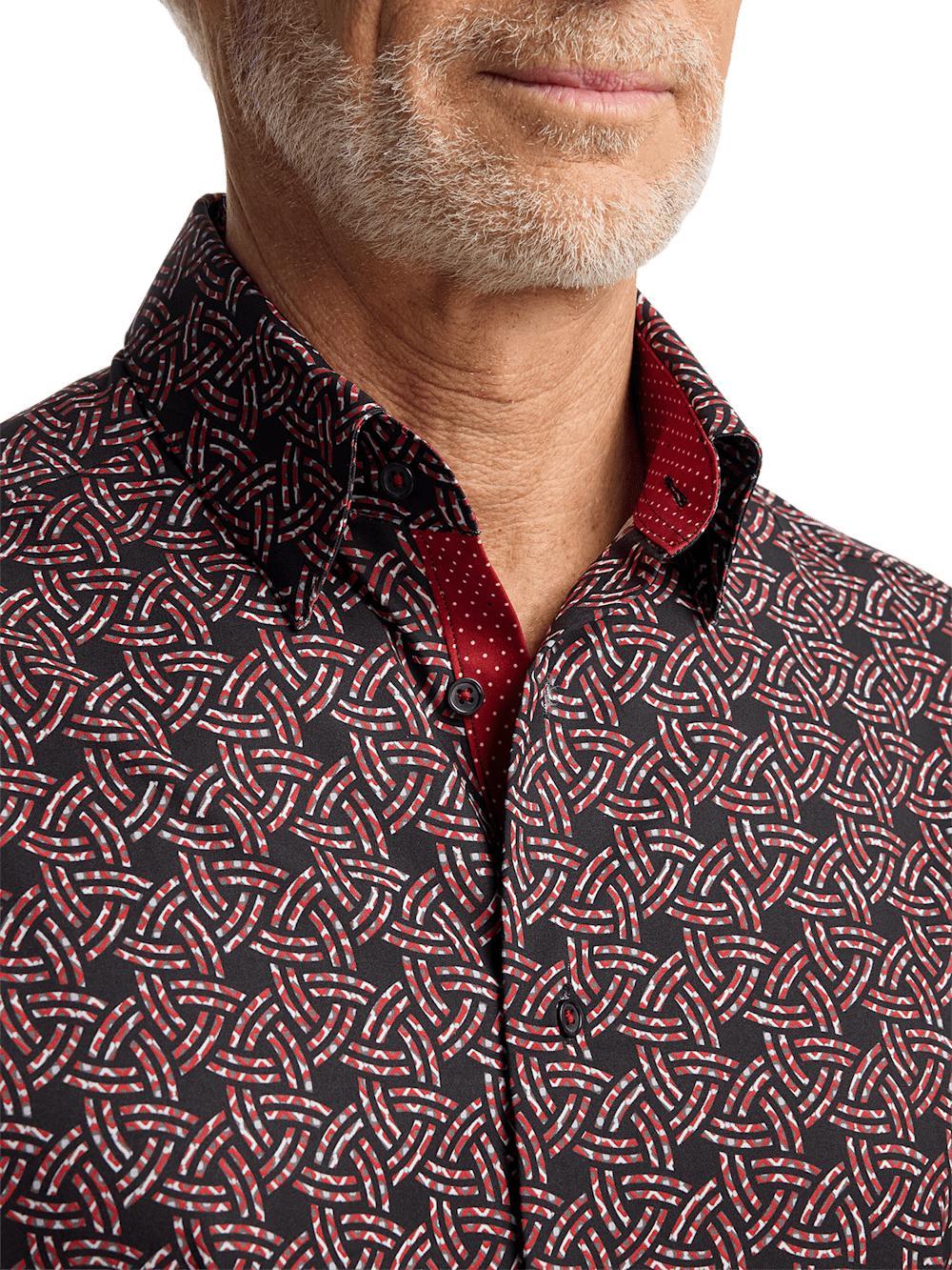 Performance Stretch Geometric Casual Shirt - Black/red Product Image