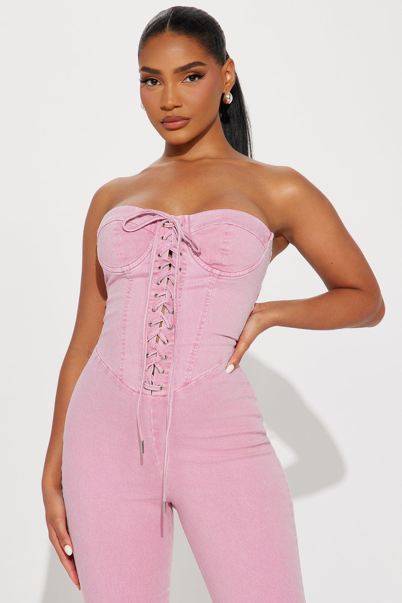 Play It Your Way Denim Jumpsuit - Pink Product Image