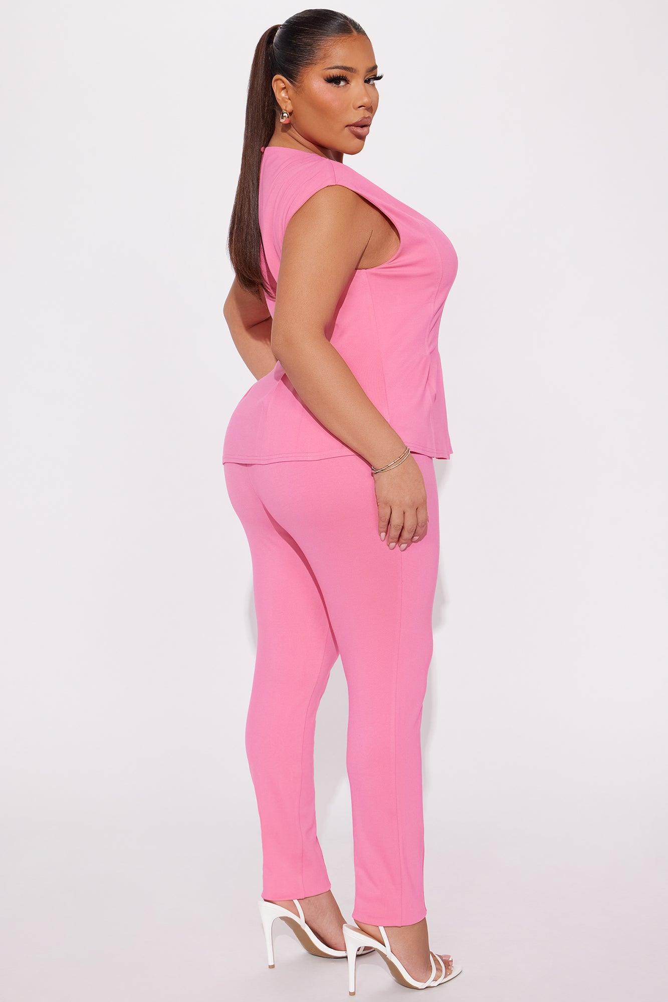 The Mia Double Lined Ponte Peplum Pant Set - Pink Product Image