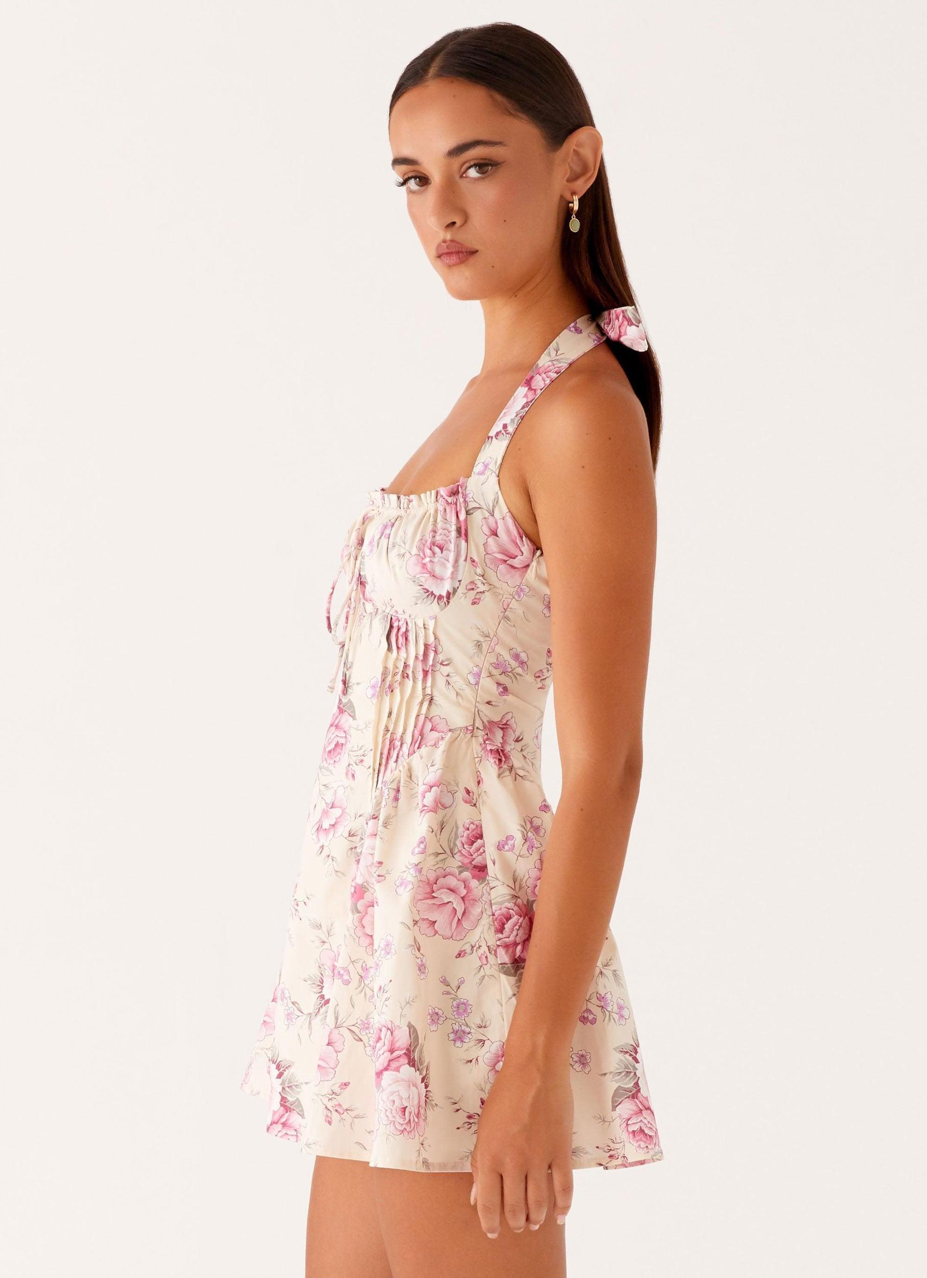 Rosalie Halter Mini Dress - Vintage Pink Floral Product Image