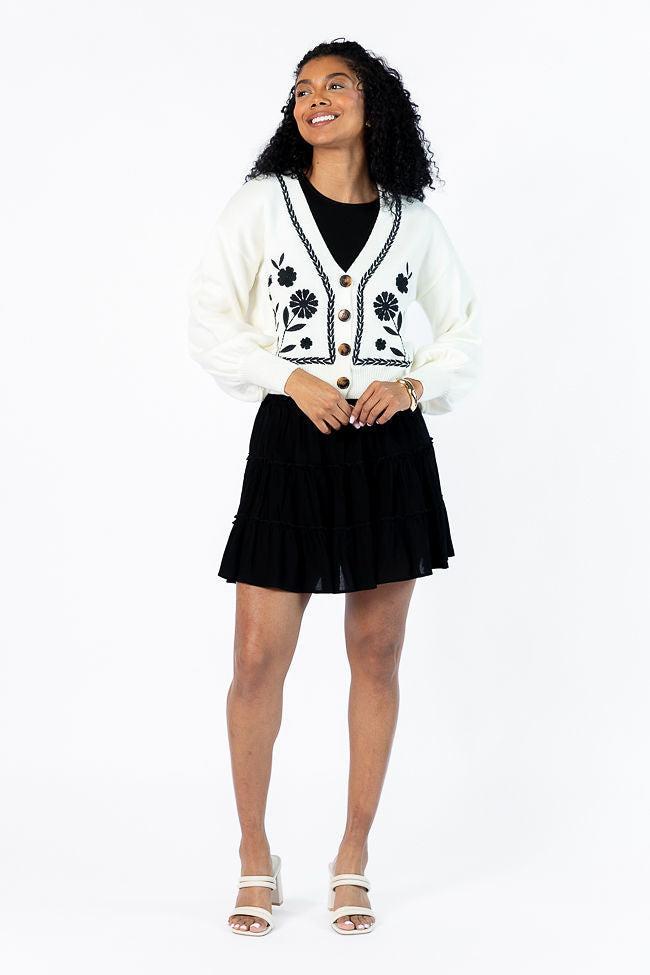 Bloom With Grace Ivory and Black Floral Embroidered Cardigan Product Image