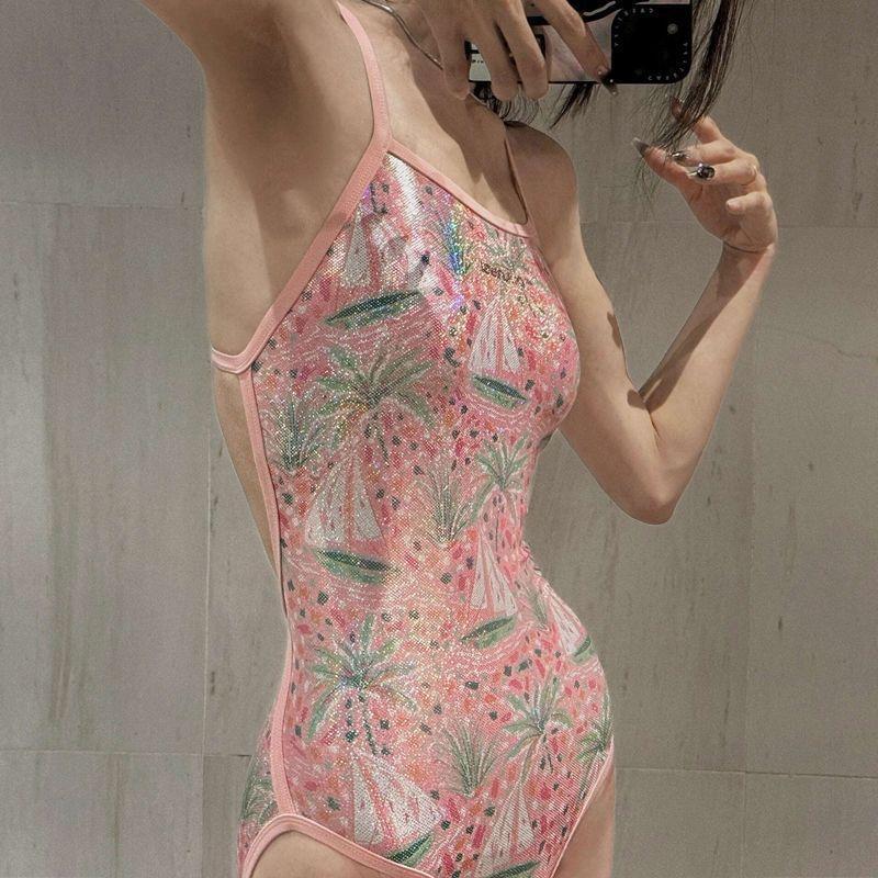 Spaghetti Strap Tropical Print Swimsuit Product Image