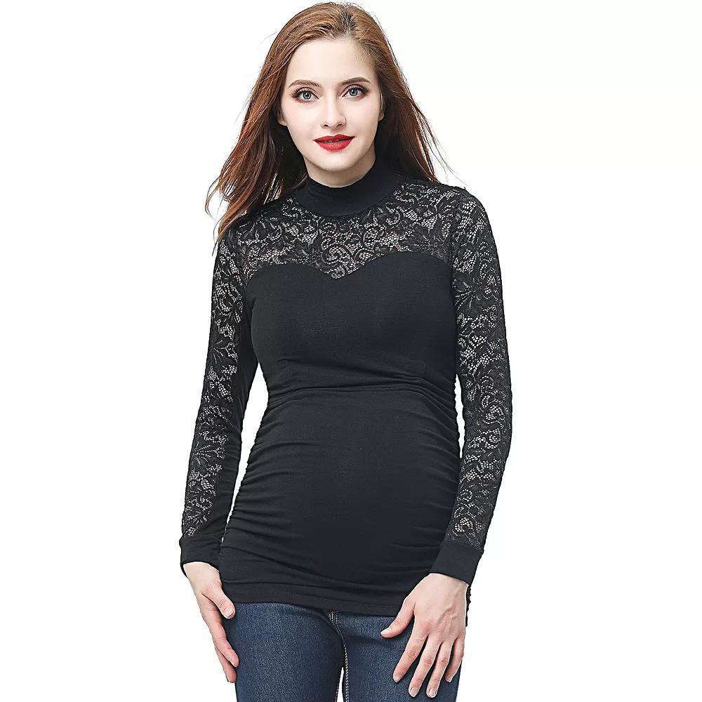 Maternity Pokkori Mockneck Lace Panel Top, Women's,  Product Image