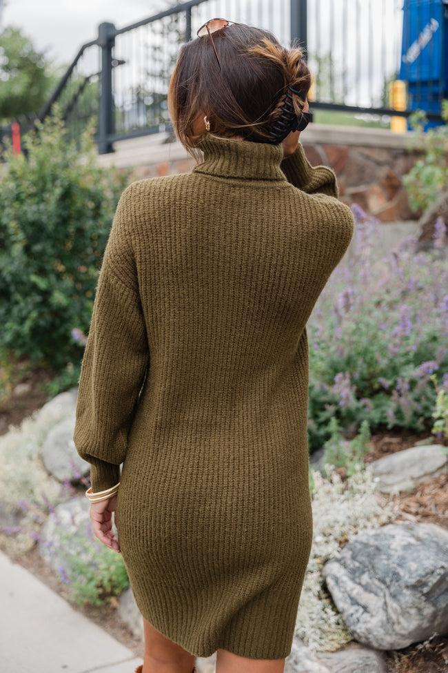 Sweetest Harmony Olive Textured Turtleneck Dress FINAL SALE Product Image