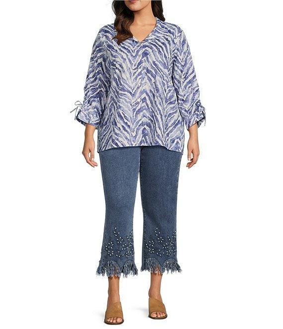 John Mark Plus Size Zebra Print Wire Collar 3/4 Sleeve Tunic Product Image