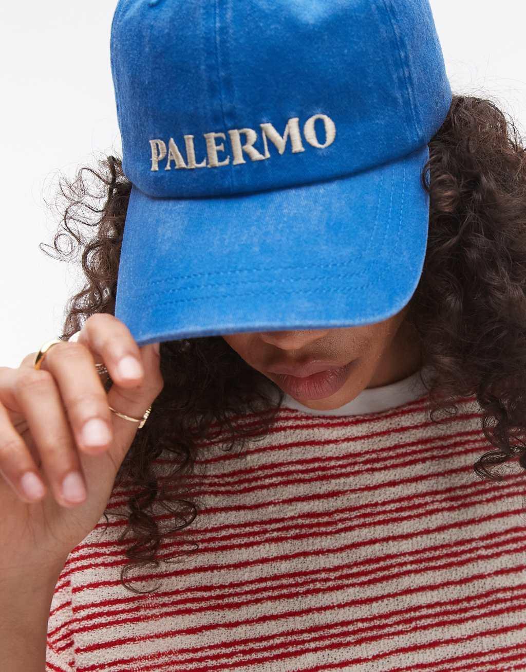 Topshop Palermo cap in washed blue Product Image