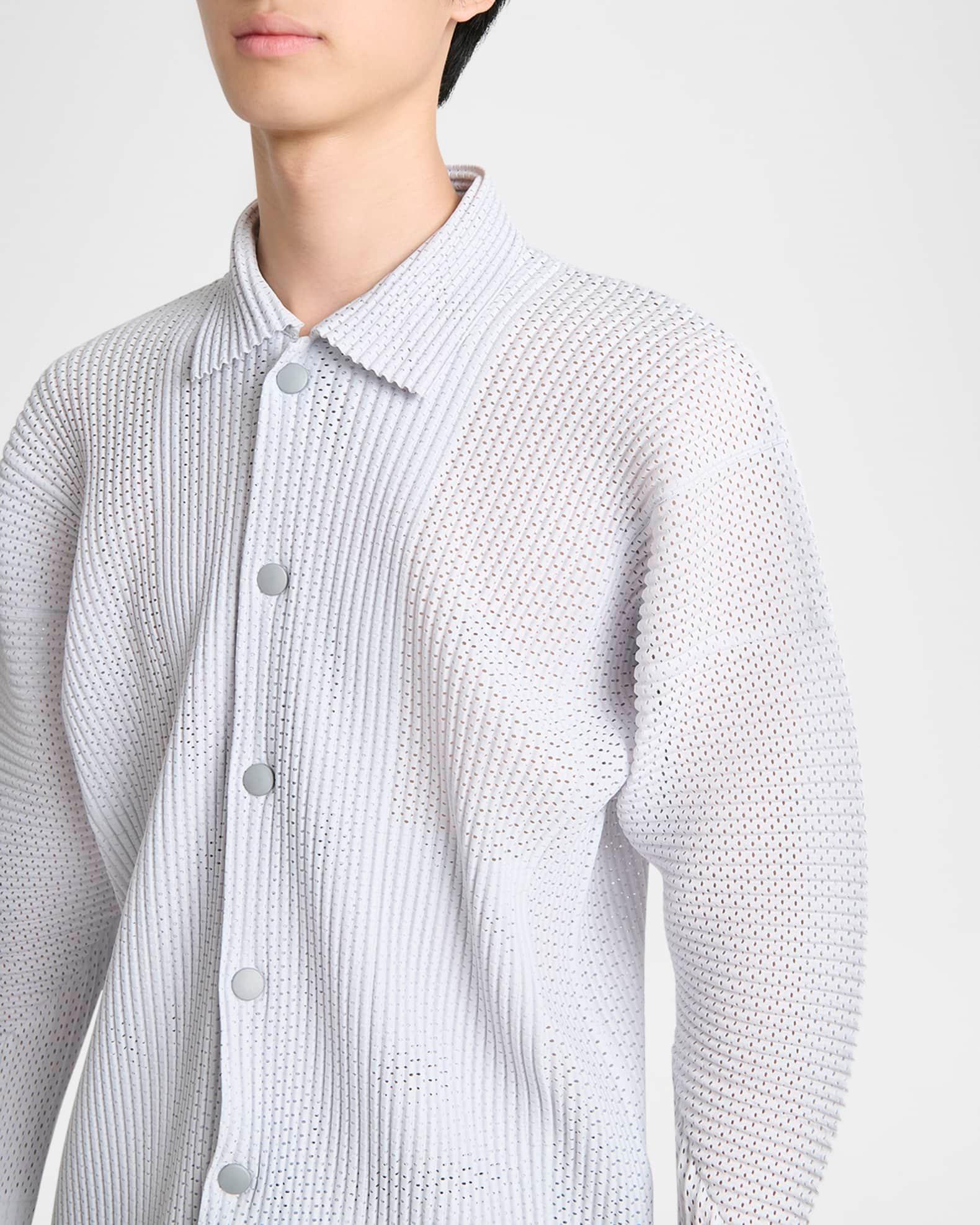 Men's Pleated Mesh Button-Down Shirt Product Image