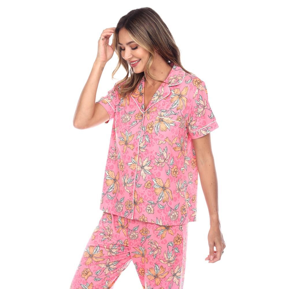 Women's Short Sleeve Top and Pants Pajama Set - White Mark Product Image