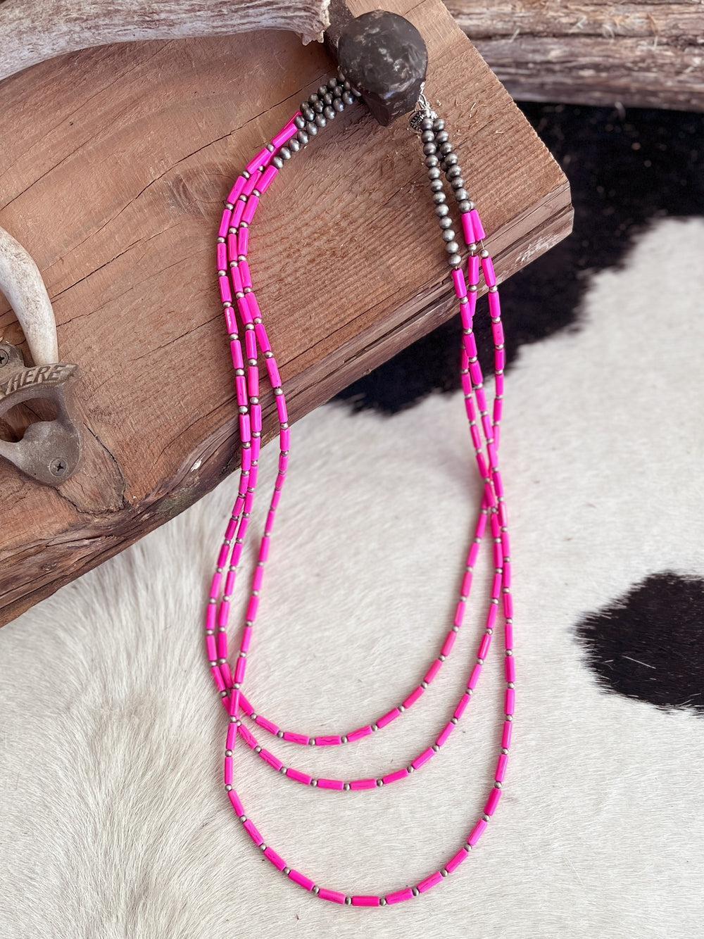 3-Strand Beaded Navajo Long Necklace - 2 Colors Product Image