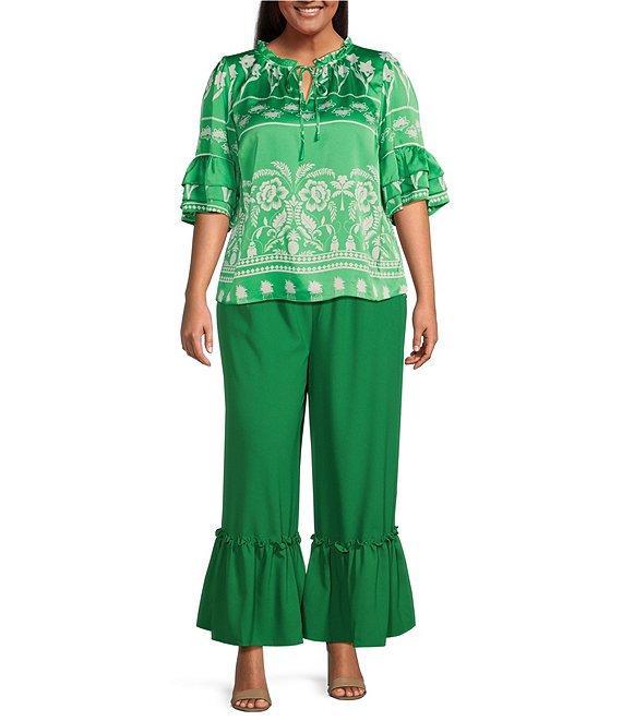 Sugarlips Plus Tropical Printed 3/4 Sleeve Satin Coordinating Top Product Image