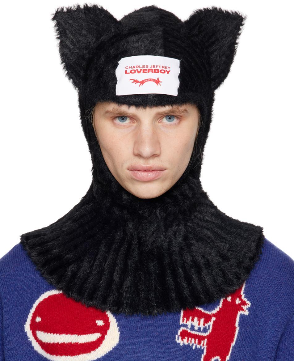 CHARLES JEFFREY LOVERBOY Black Fluffy Ears Balaclava In Blk Product Image