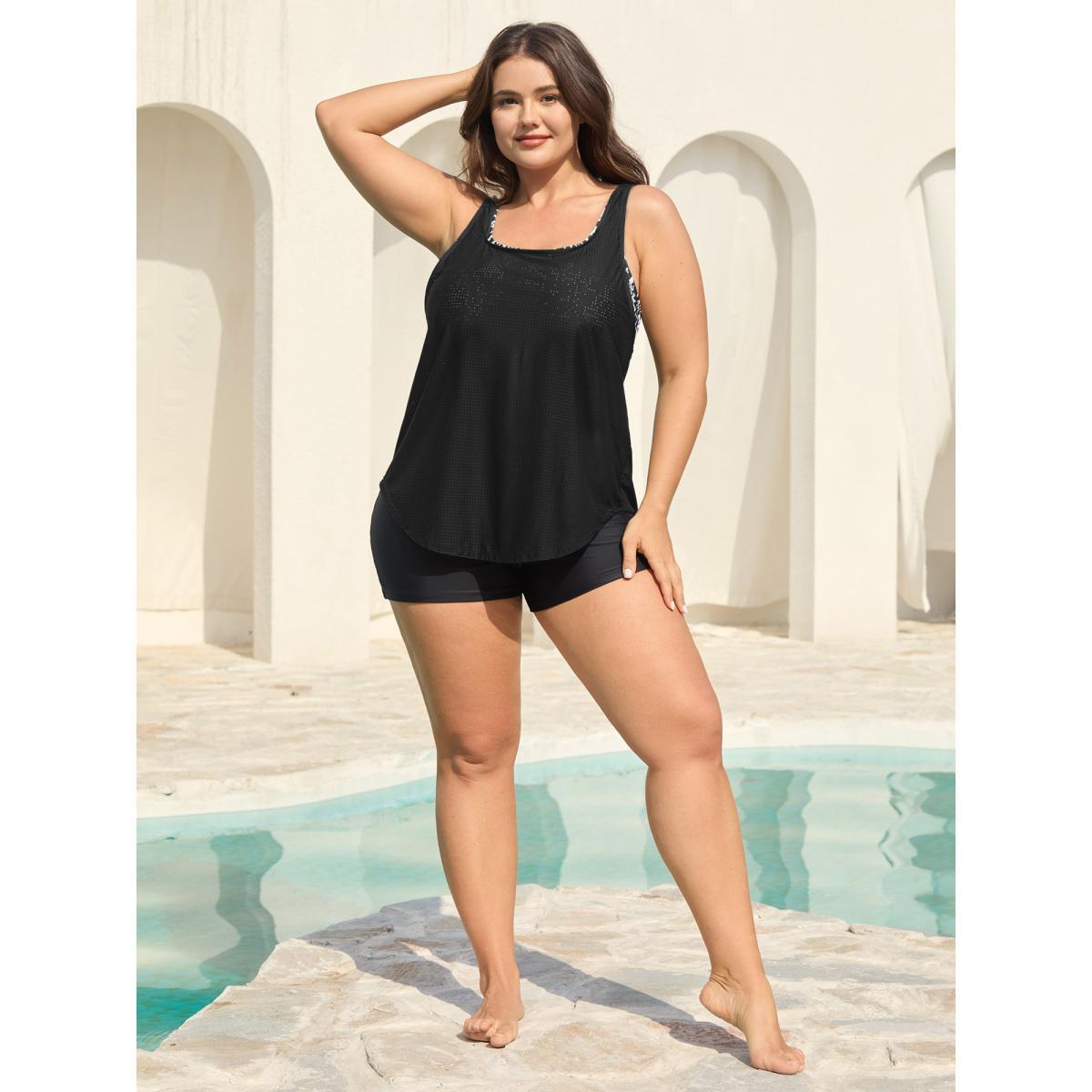 Plus Size Two-Piece Boho Print Swim Top Women's Swimwear DarkGreen Resort Cut-Out High stretch Bodycon U-neck Curve Swim Tops BloomChic 28/5X Product Image