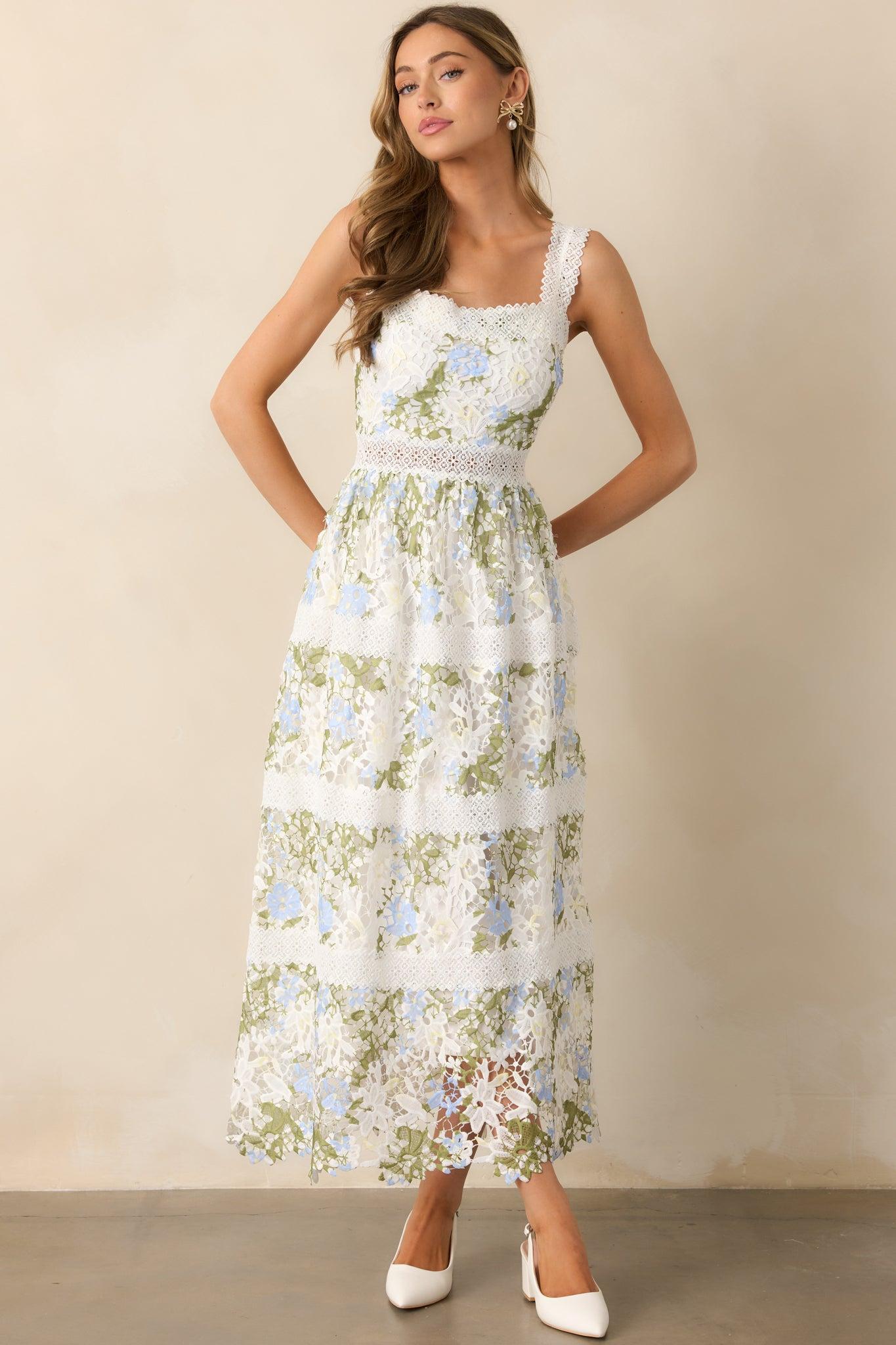 Spring Romance Ivory Floral Embroidered Maxi Dress Product Image