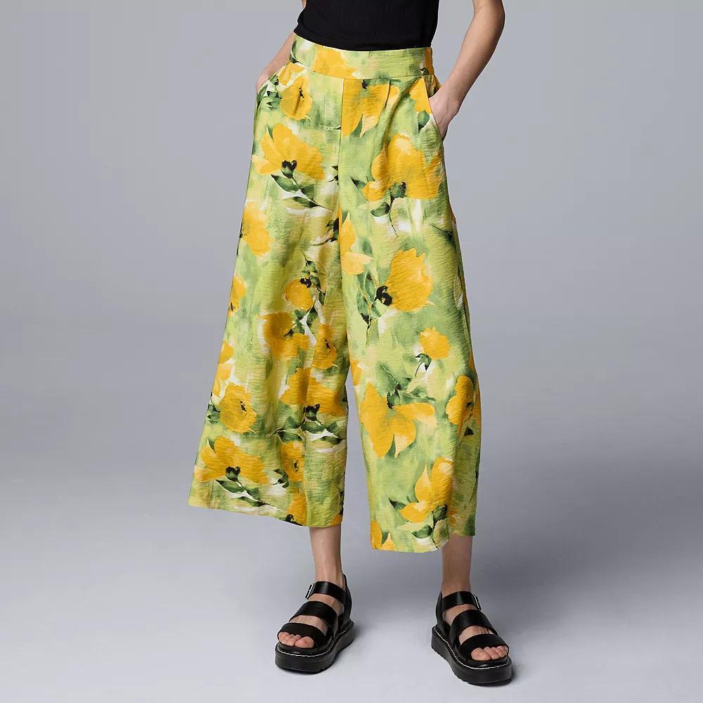 Women's Simply Vera Vera Wang Pull-On Pleated Capri Pants, Size: Small, Yellow Lt Green Floral Product Image