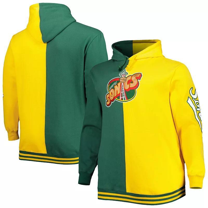 Men's Mitchell & Ness Green/Gold Seattle SuperSonics Big & Tall Hardwood Classics Split Pullover Hoodie, Size: XLT, Nba Green Product Image