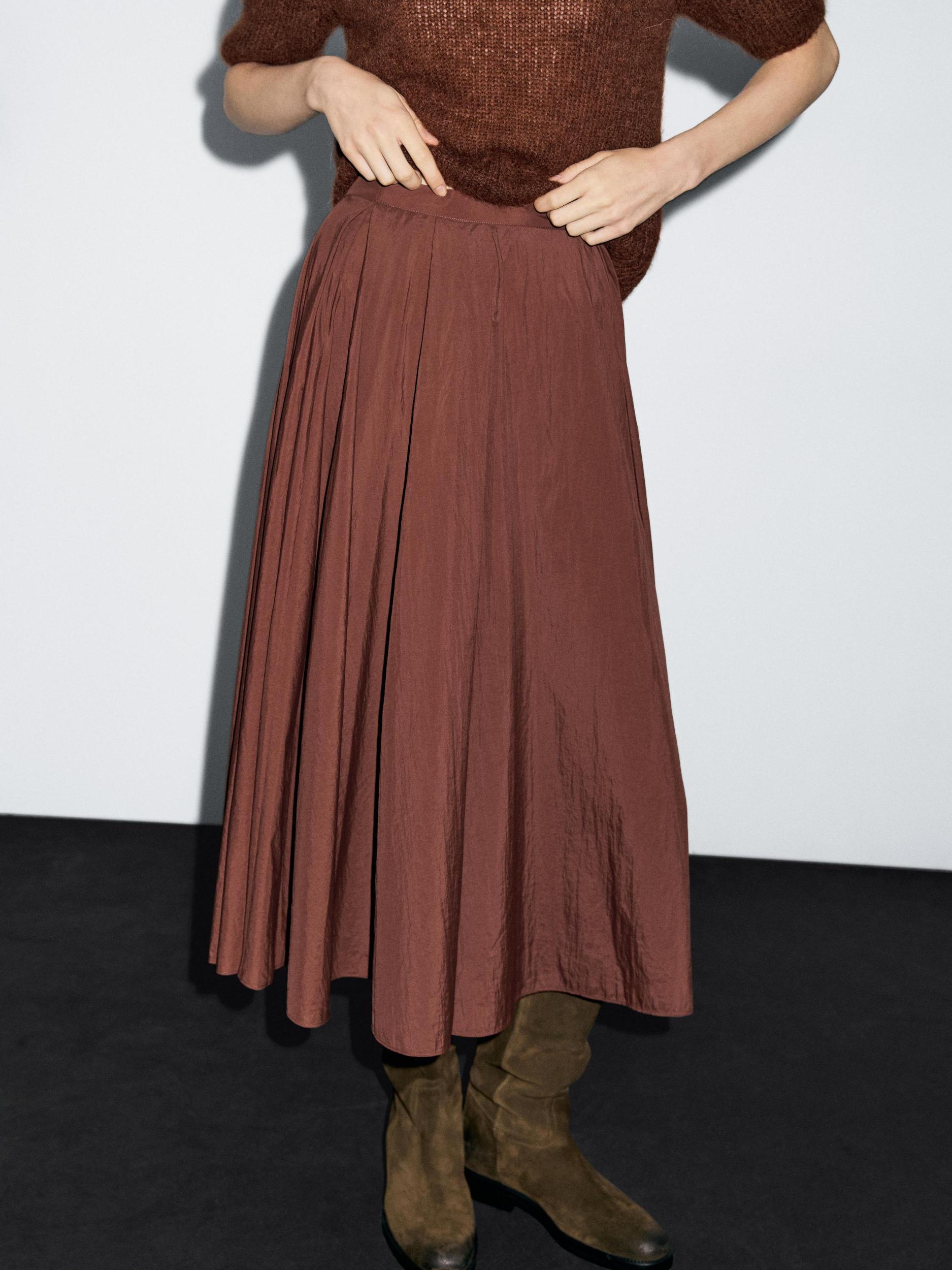 Pleated technical midi skirt Product Image