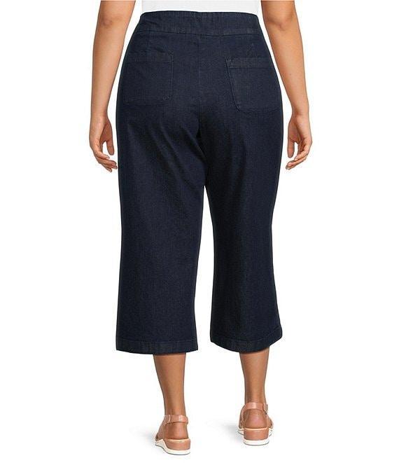 Allison Daley Plus Size Stretch Denim Elastic Waist Pull-On Wide Leg Crop Pants Product Image