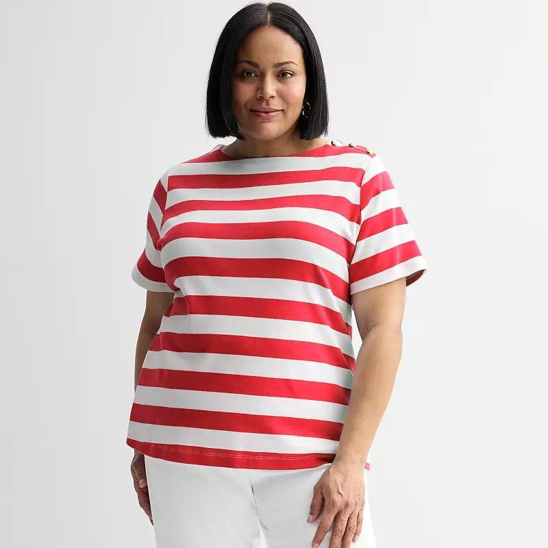 Plus Size Croft & Barrow Button Shoulder Tee, Womens Product Image