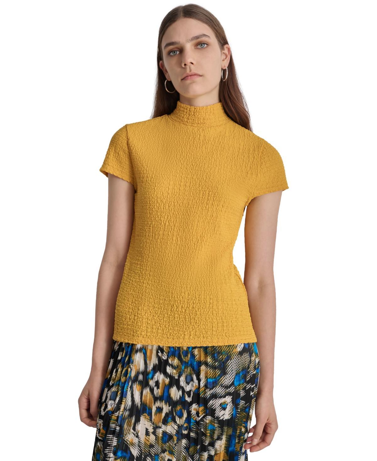 Dkny Womens Puckered Knit Mock Neck Cap-Sleeve Top Product Image