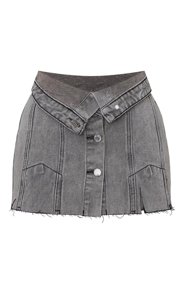 Petite Grey Distressed Denim Foldover Micro Mini Skirt Product Image