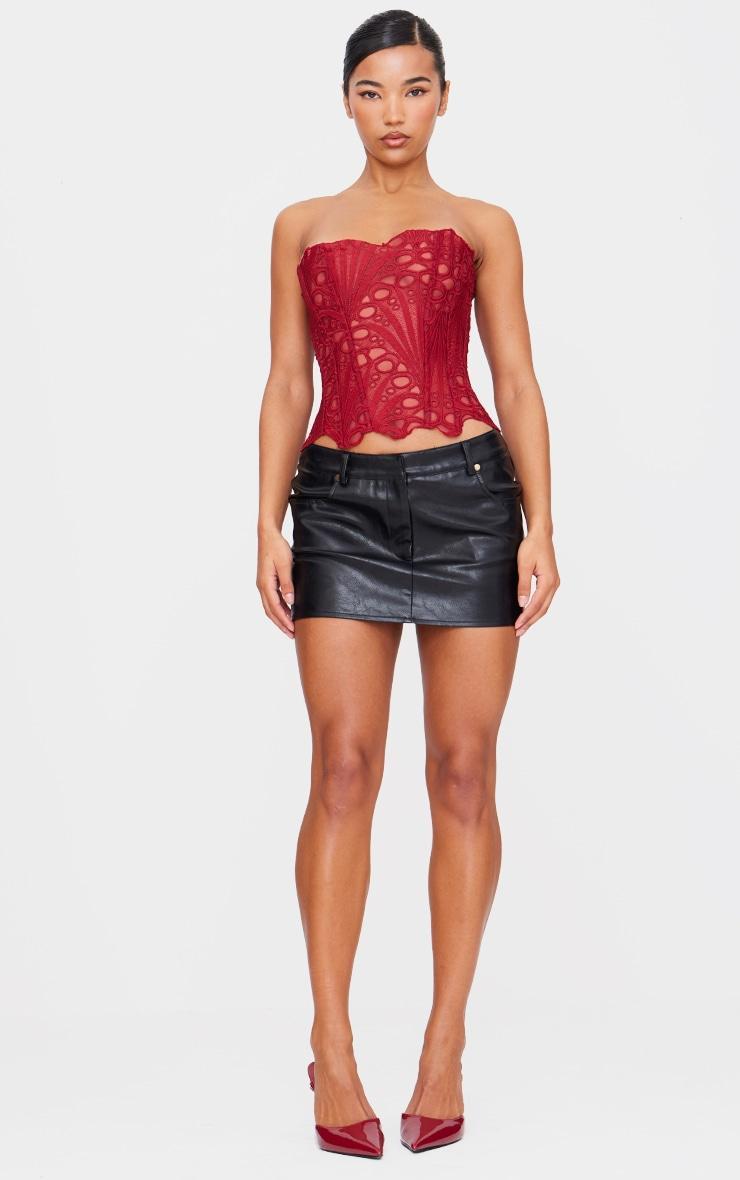 Burgundy Textured Sheer Floral Lace Corset Product Image