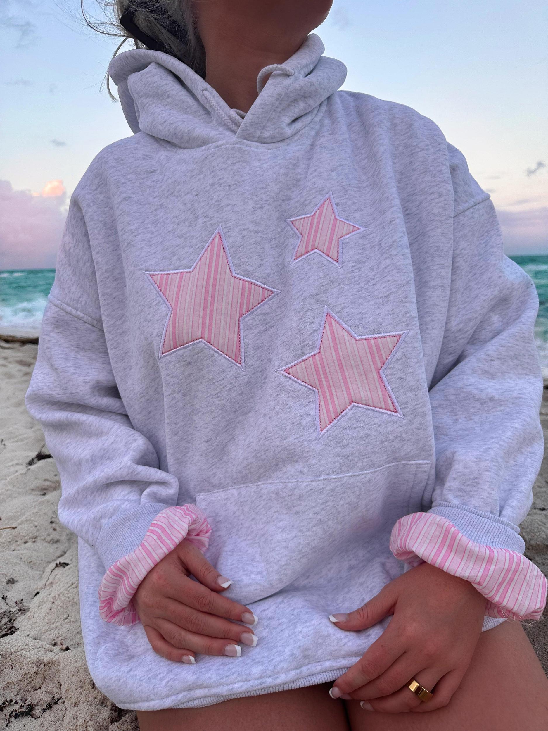Pearl Grey Star Lux Striped Hoodie Product Image