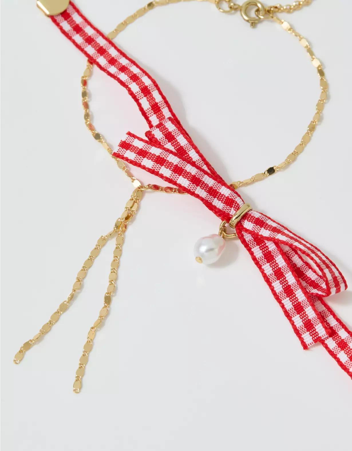 Aerie Gingham Bow Bracelet Product Image