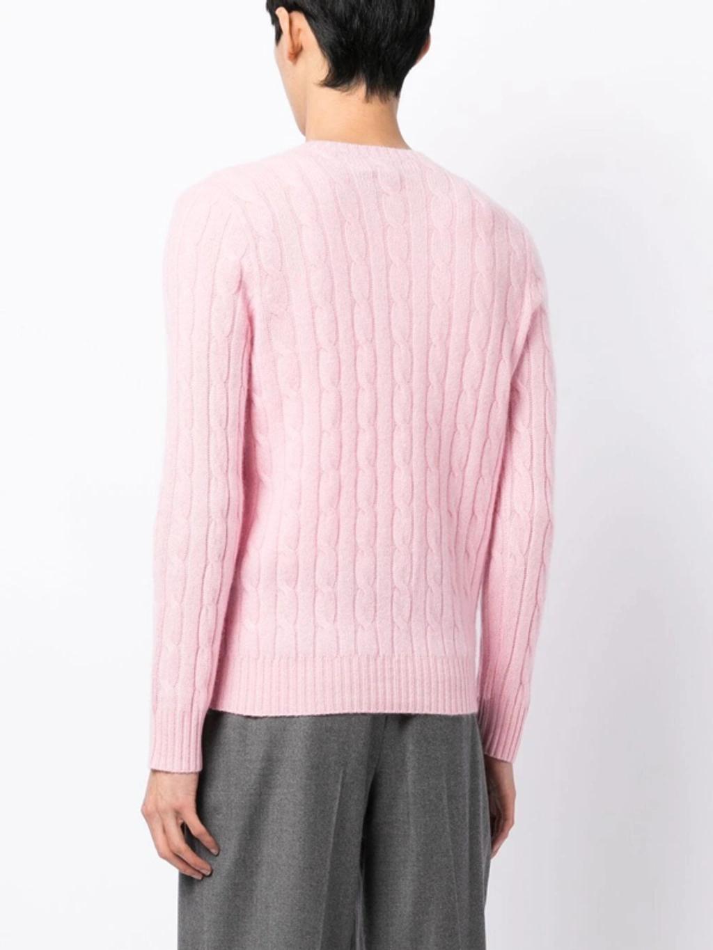 Long-sleeved Cable-knit Jumper In Dusty Pink Product Image