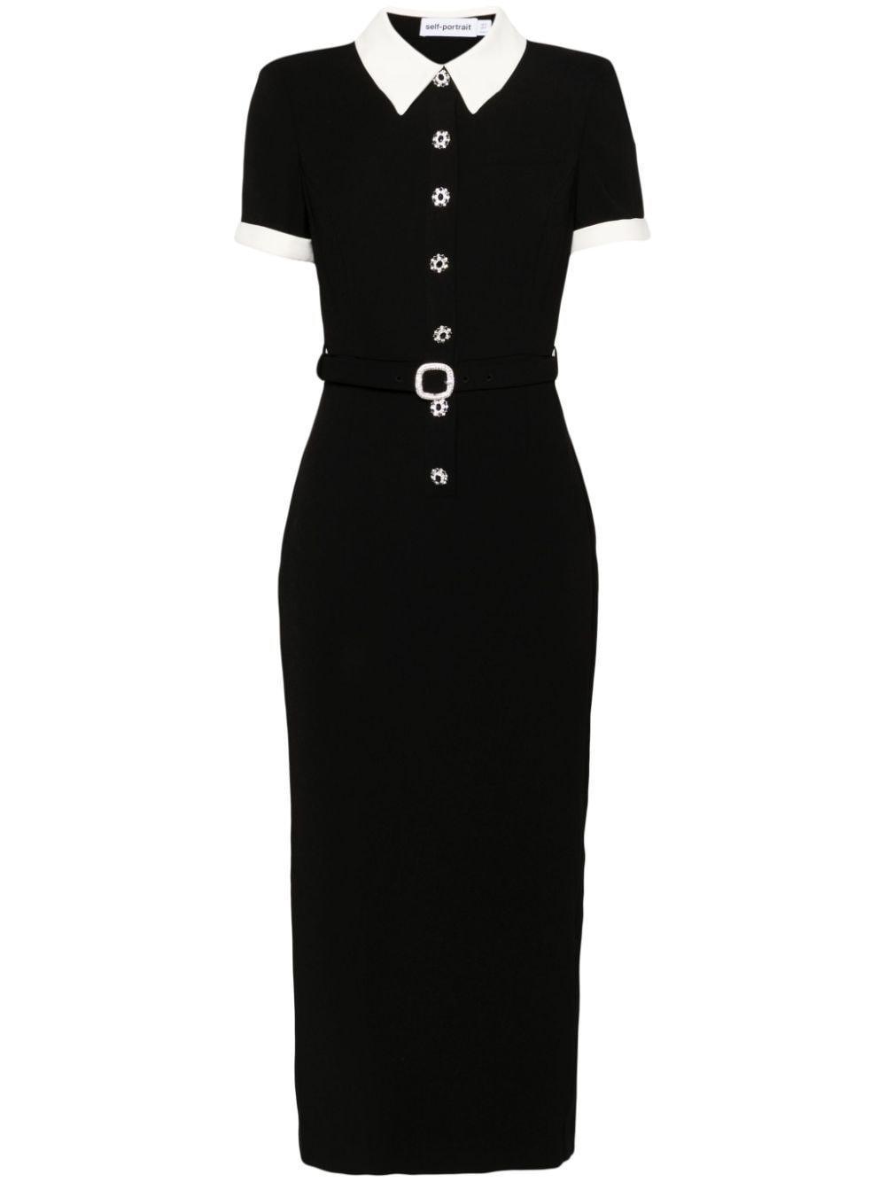 Black Crepe Contrast Midi Dress Product Image