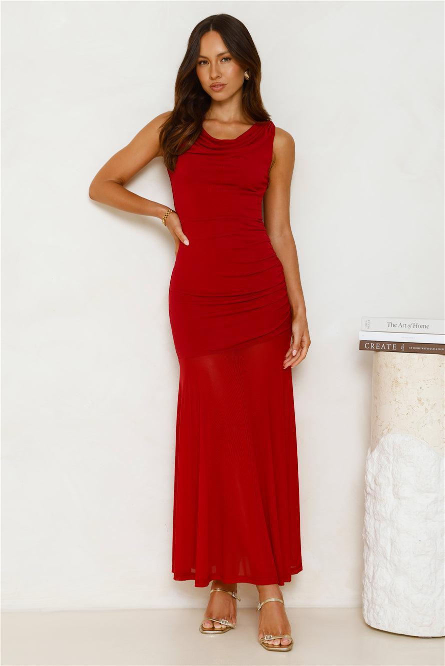 Honey Drizzle Mesh Maxi Dress Red Product Image