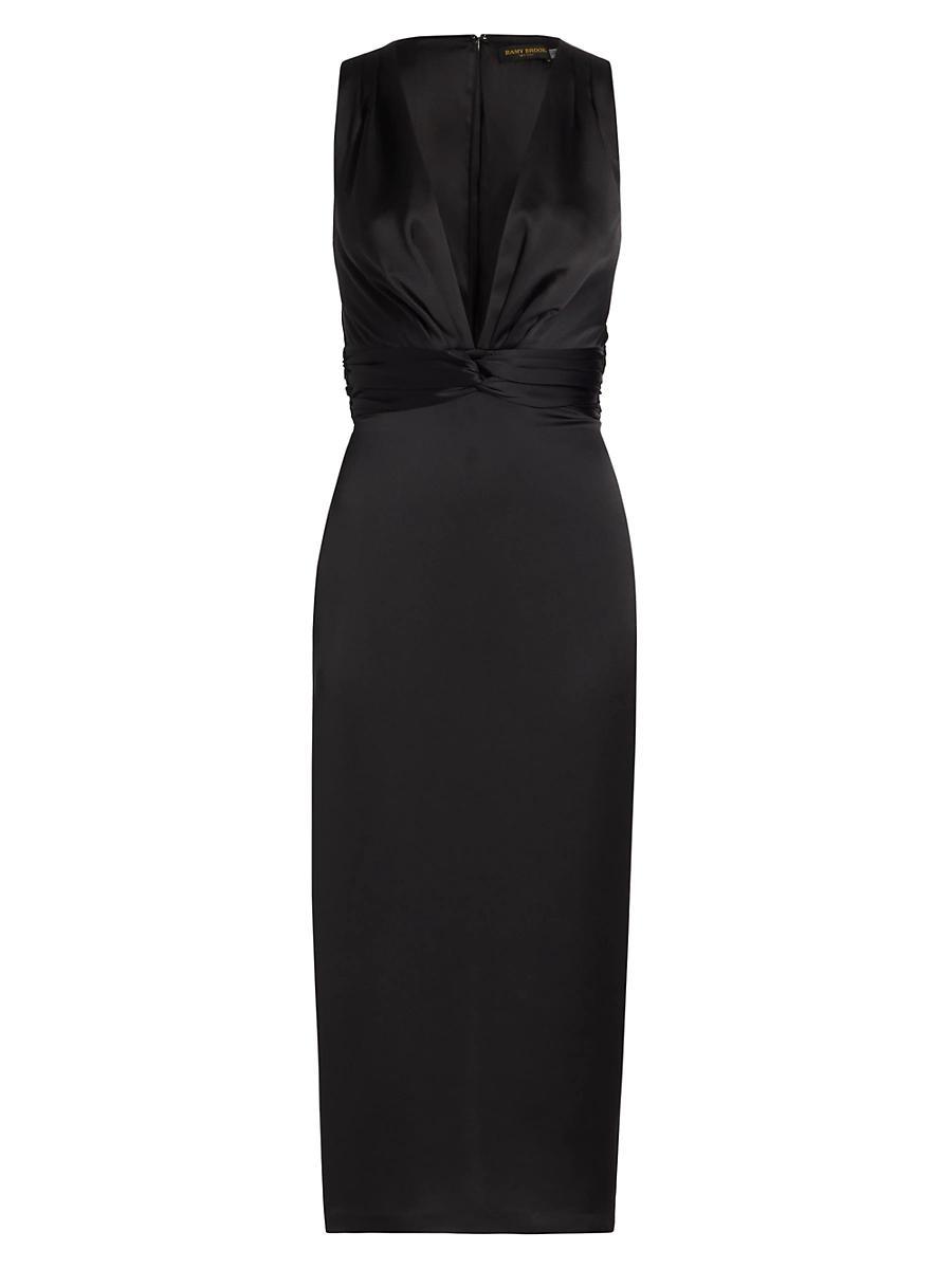 Womens Talon Satin Plunge Midi-Dress Product Image