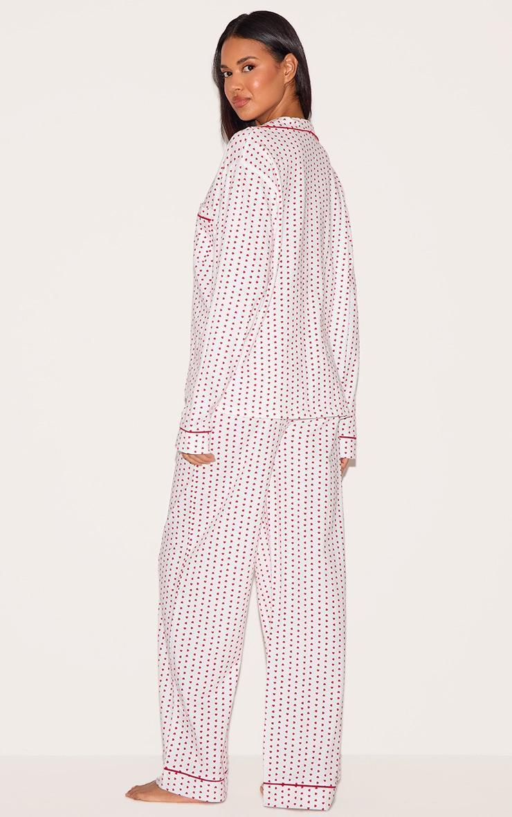 White Heart Print Jersey Piping Long Pj Set Product Image