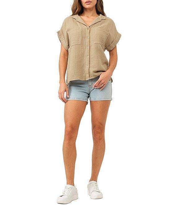 Dear John Cali Woven Notch Collar Short Sleeve Button Front Top Product Image