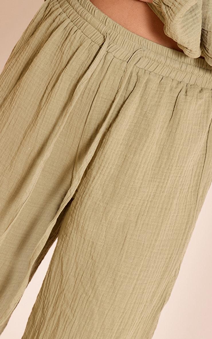 Khaki Cheesecloth Textured Wide Leg Pants Product Image