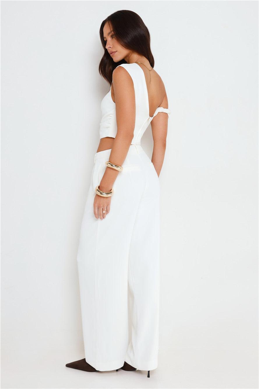 The Edit Tailored Off Shoulder Crop Top White Product Image